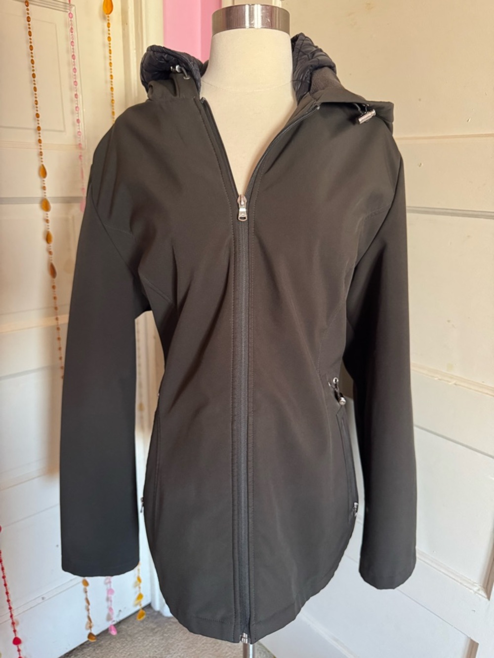 Lauren Ralph Lauren Black Softshell Hooded Jacket XL Quilted Lined Coat
